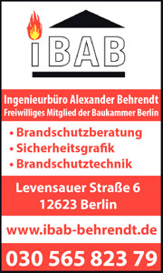 iBAB Ingenieurbüro Alexander Behrendt in Berlin Freiwilliges Mitglied der Baukammer Berlin Brandschutzberatung, Sicherheitsgrafik, Brandschutztechnik