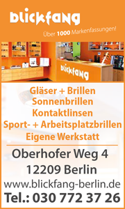 Blickfang Augenoptik Berlin Lichterfelde Gläser und Brillen, Sonnenbrillen, Kontaktlinsen, Sport- und Arbeitsplatzbrillen