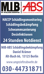 MIB-ABS HACCP Schädlingsmonitoring, Schädlingsbekämpfung, Schwammsanierung, Desinfektionen Daniel Krämer Berlin