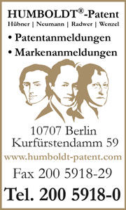 Humboldt-Patent Hübner, Neumann, Radwer, Wenzel, Patentanmeldung, Markenanmeldung Berlin